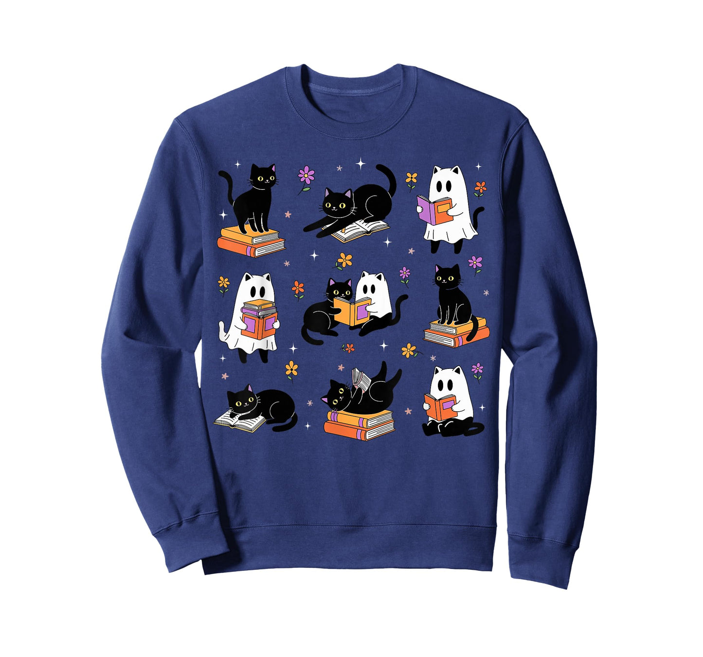 Books Lover Bookish Cute Ghost Cat Reading Halloween Spooky T-Shirt