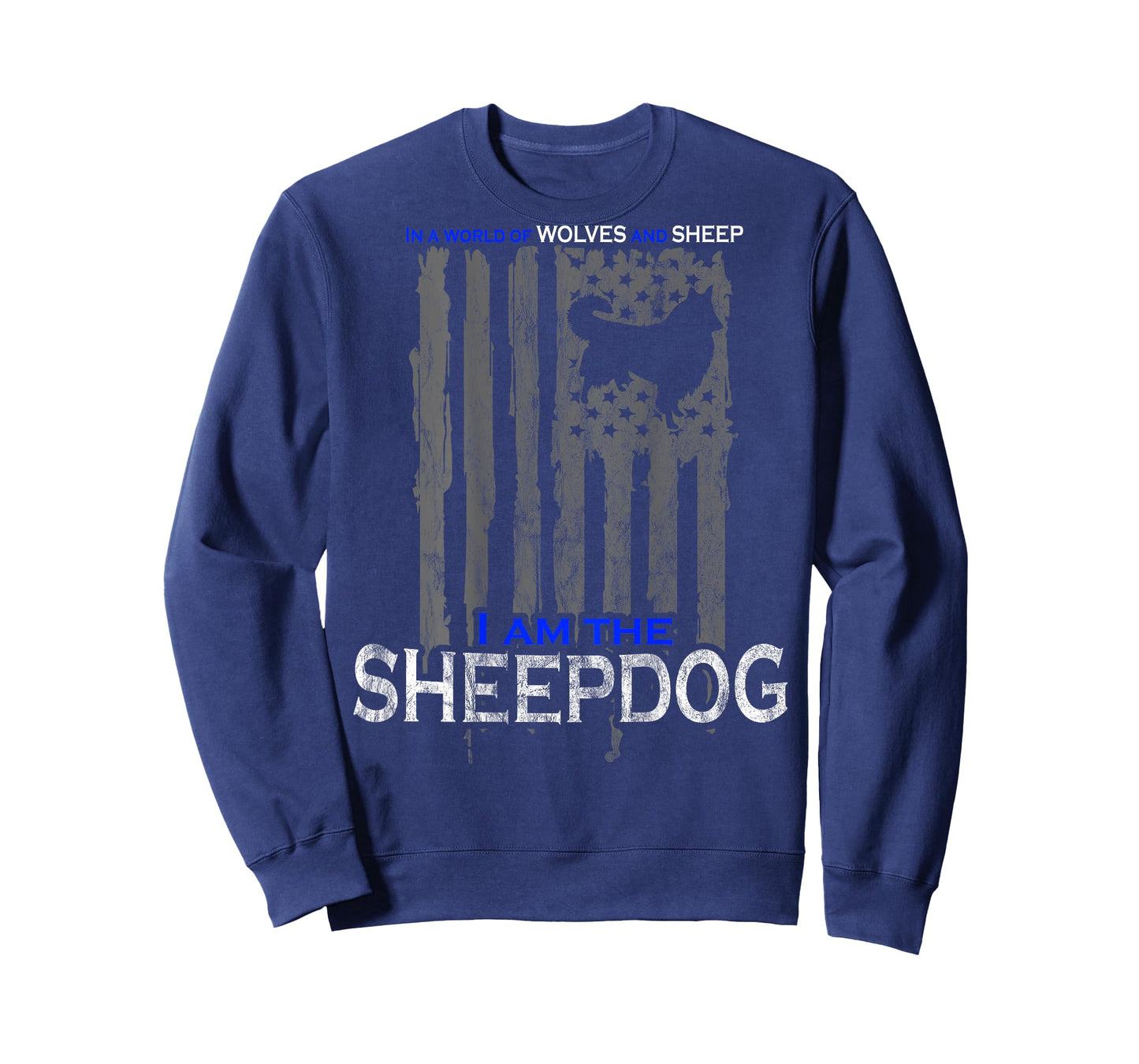Patriotic Sheepdog, Wolves, and Sheep American Flag Women Men T-Shirt