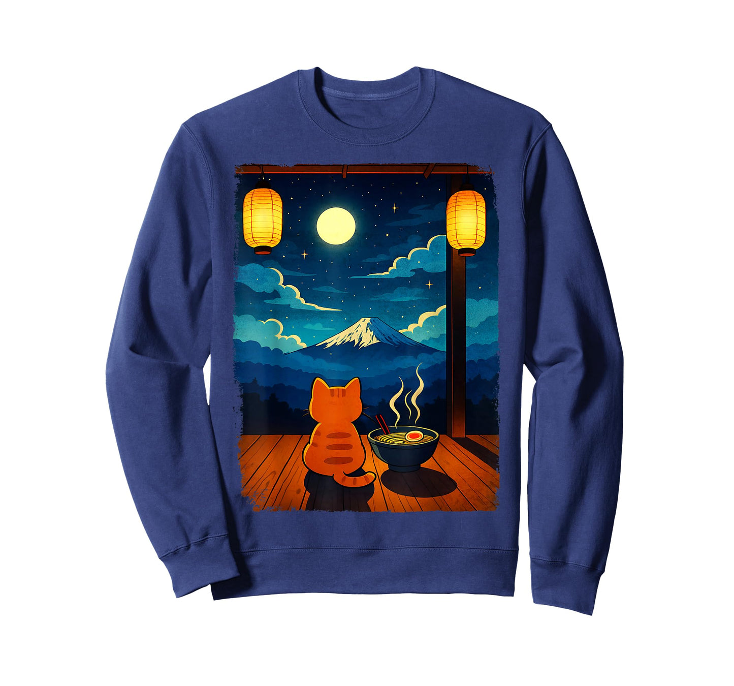 Cat Ramen Kawaii Mount Fuji Zen Aesthetic Japanese Graphic T-Shirt