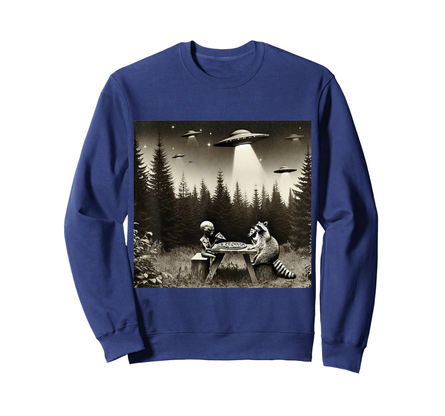 Funny Raccoon With Alien Eating Pizza. Raccoon And UFO Lover T-Shirt
