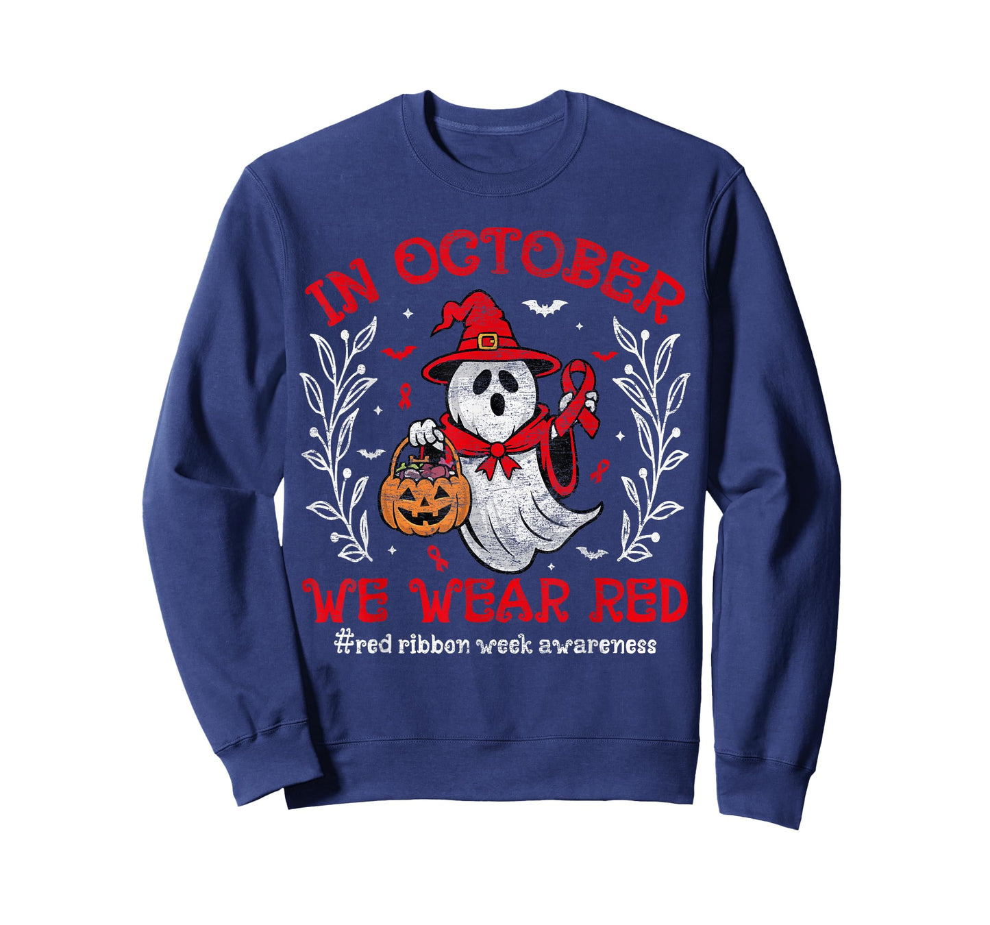 In October We Wear Red For Red Ribbon Week Awareness Ghost T-Shirt
