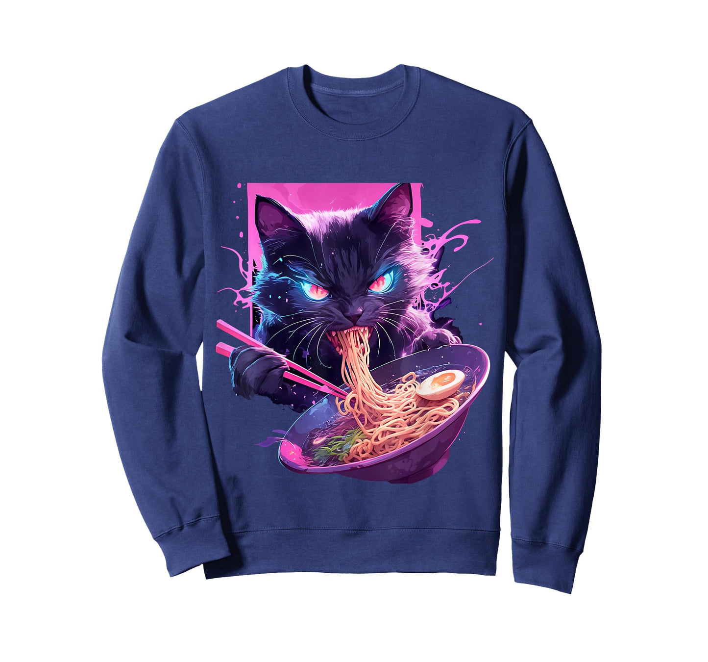 Japanese Art Ramen Cat Ninja Synthwave Style Samurai Cat T-Shirt
