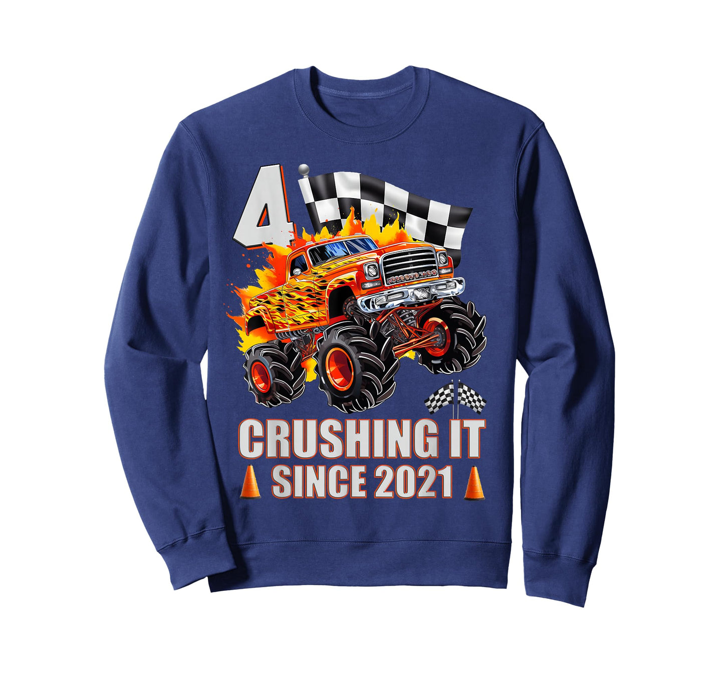 4 Crushing It Since 2021 4th Birthday Monster Truck Kids T-Shirt