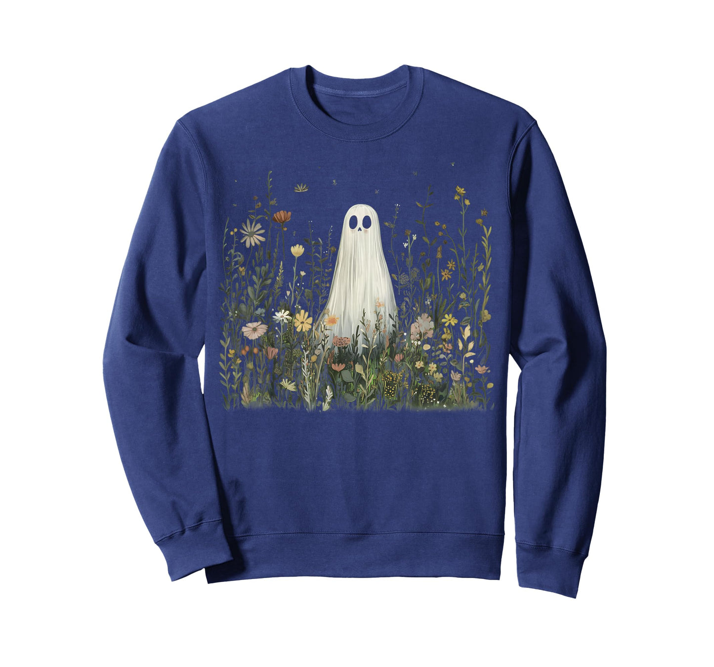 Cute Ghost in Wildflower Spooky Fall Halloween Retro Funny T-Shirt