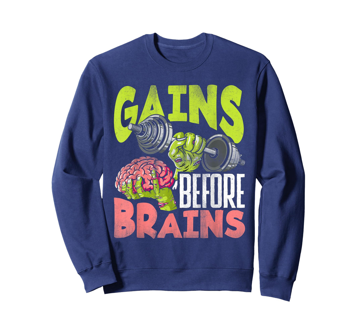 Halloween Workout Zombie Weightlifting Gains Before Brains T-Shirt