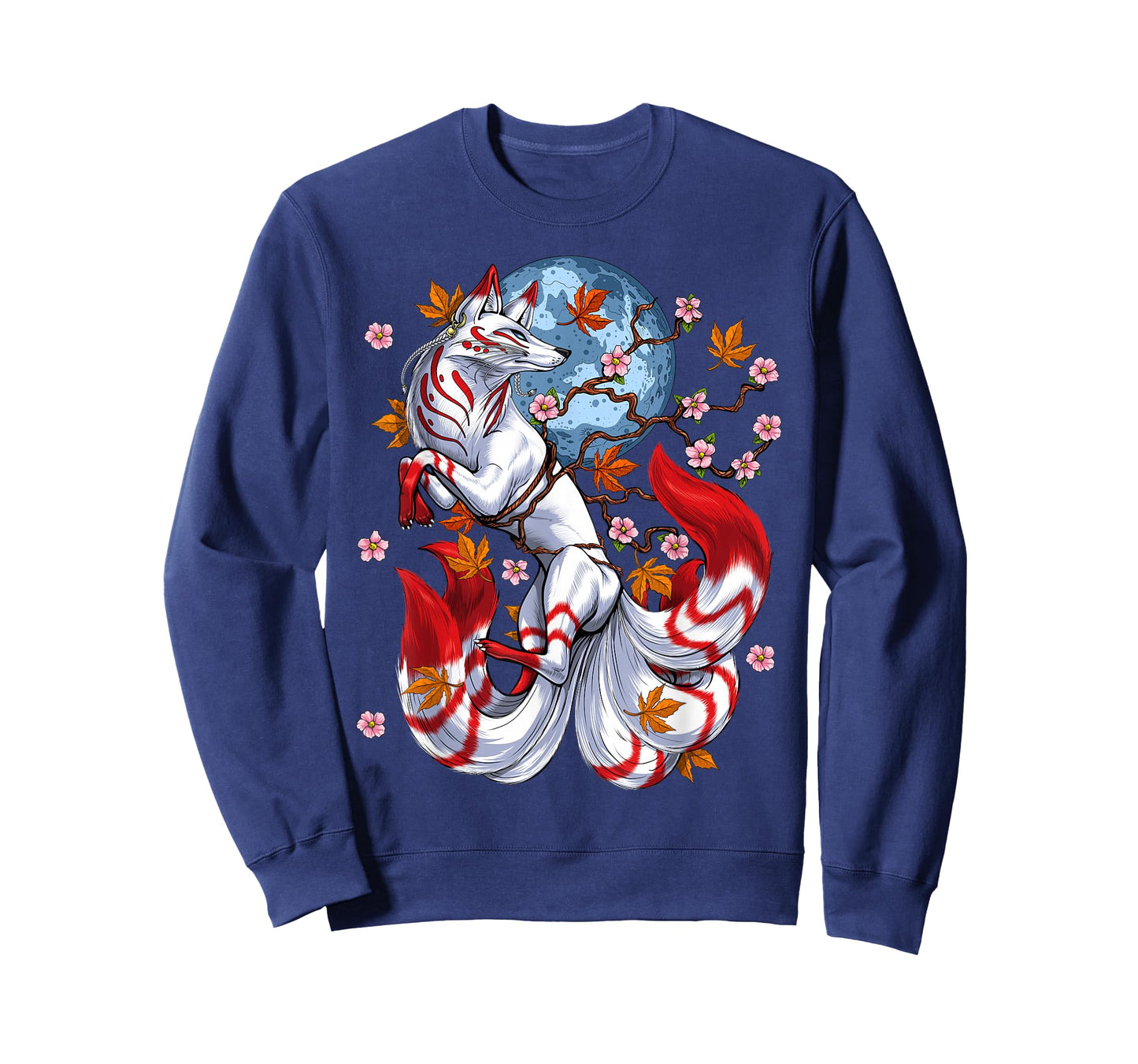 Kitsune Fox Japanese Nine Tailed Fox Cherry Blossom Flowers T-Shirt Small