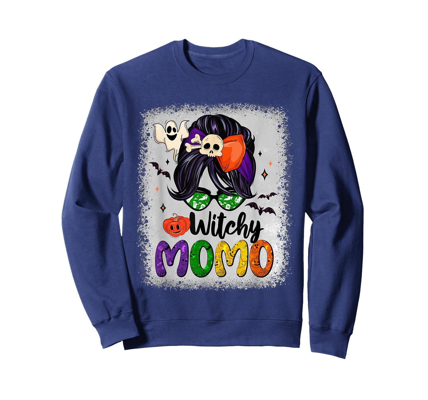 Witchy Momo Messy Bun Halloween Skull Pumpkin Spooky Season T-Shirt