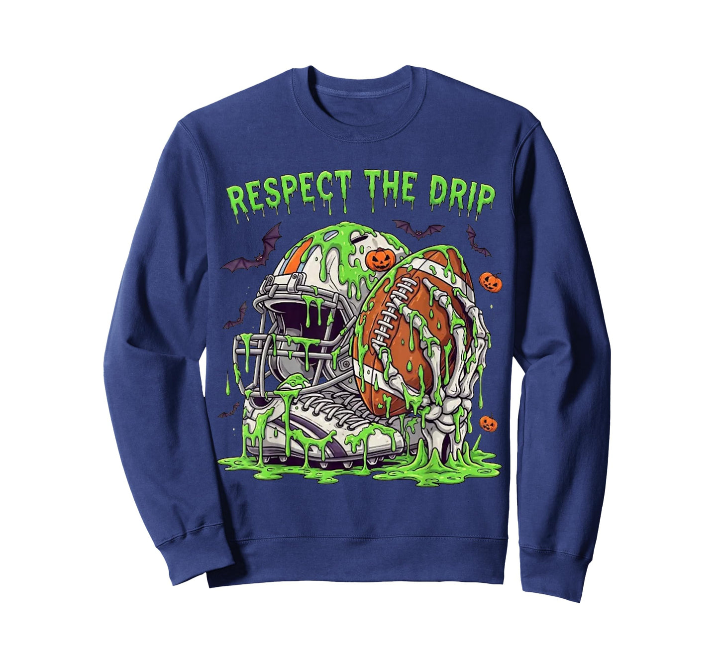 Respect The Drip Football Halloween Skeleton Hand Game Day T-Shirt