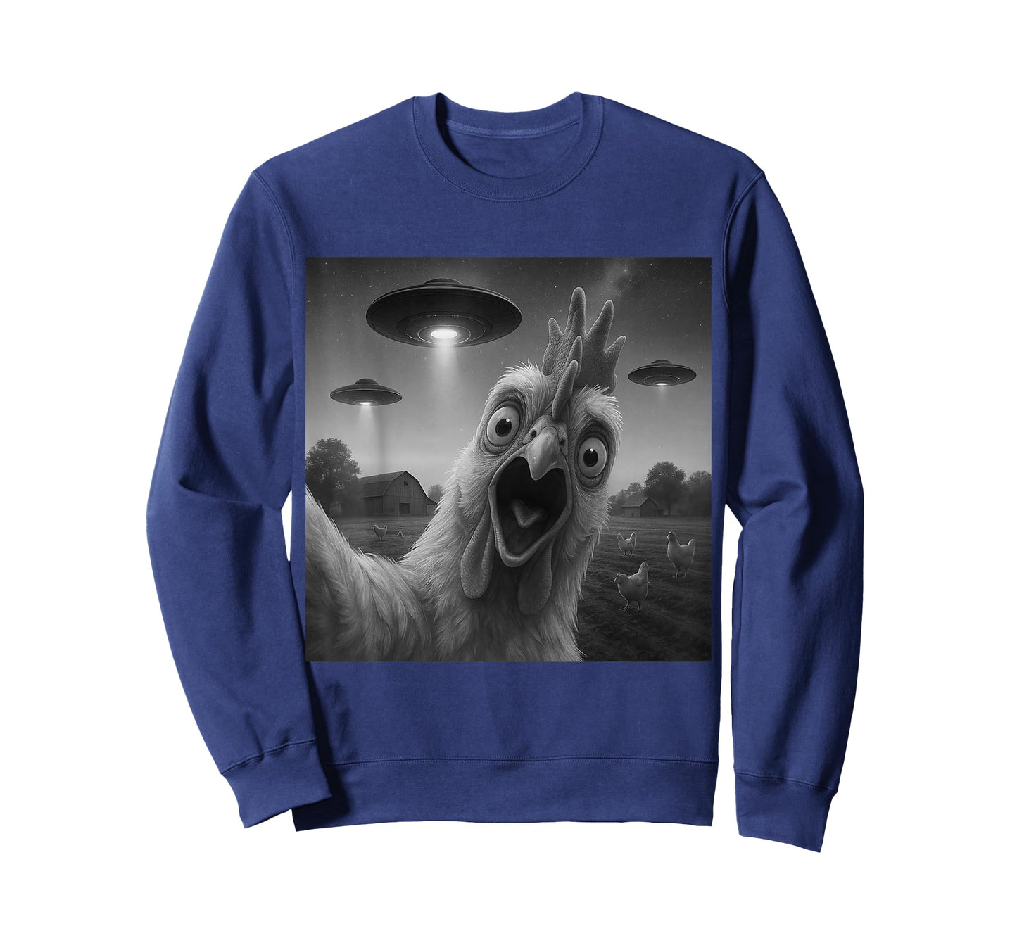 Chicken Rooster Funny Selfie Chicken with UFOs Weird Aliens T-Shirt