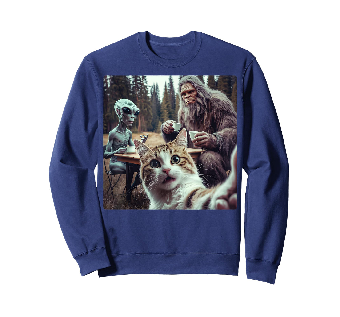 Cat Selfie With Bigfoot Alien Funny Gifts For Men Women Kid T-Shirt