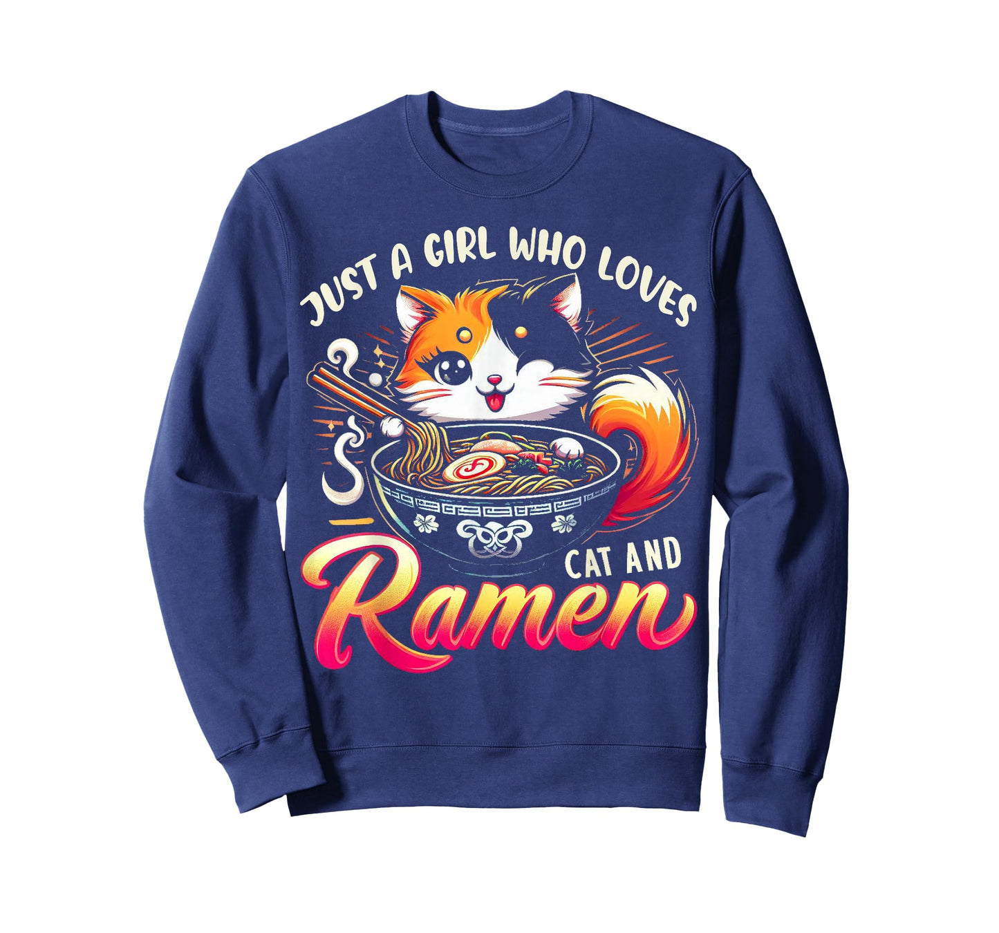 Just a Girl Who Loves Cat And Ramen Cute Cat Loves Ramen T-Shirt