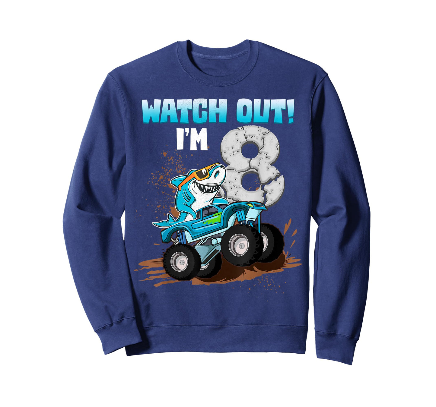 8 Years Old 8th Birthday Shark Boy Girl Monster Truck Gamer T-Shirt