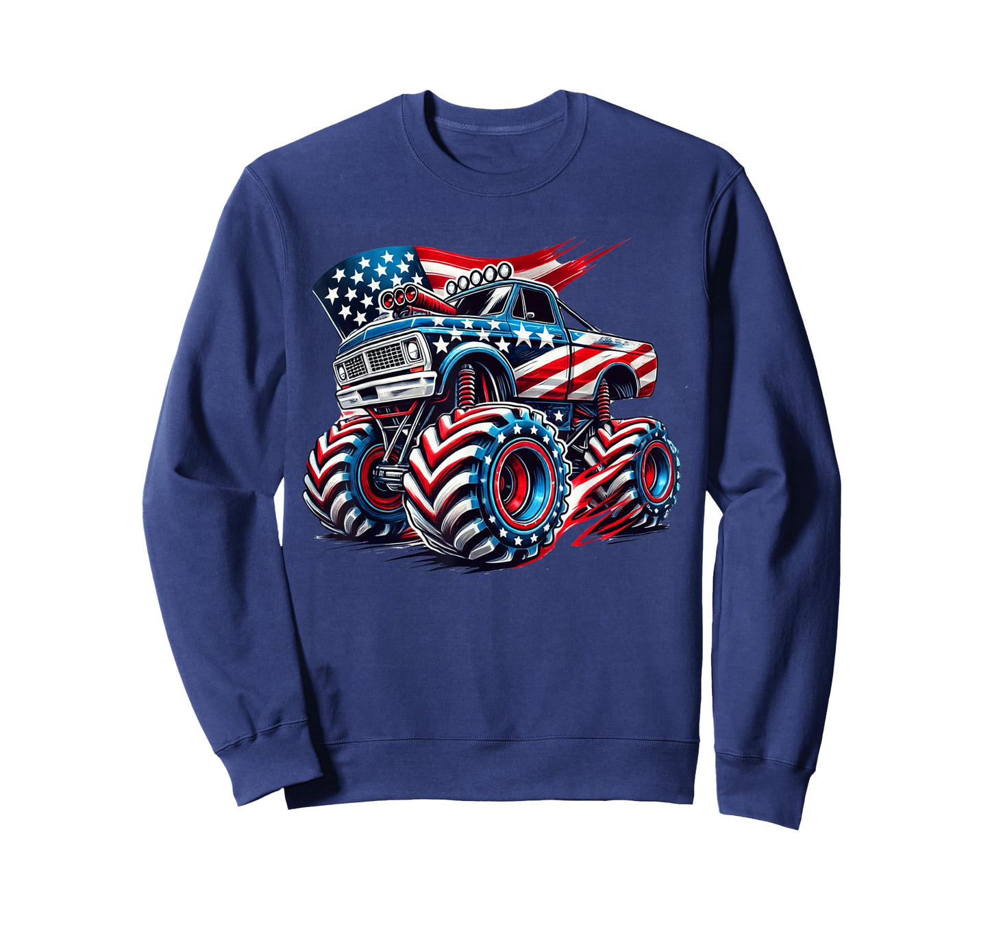 4th of July Monster Truck American Flag USA Boys Kids Tee T-Shirt