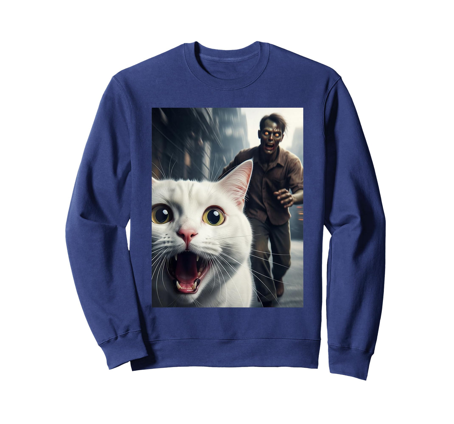 White Cat Selfie with Zombie Funny Pet Owner Graphic T-Shirt