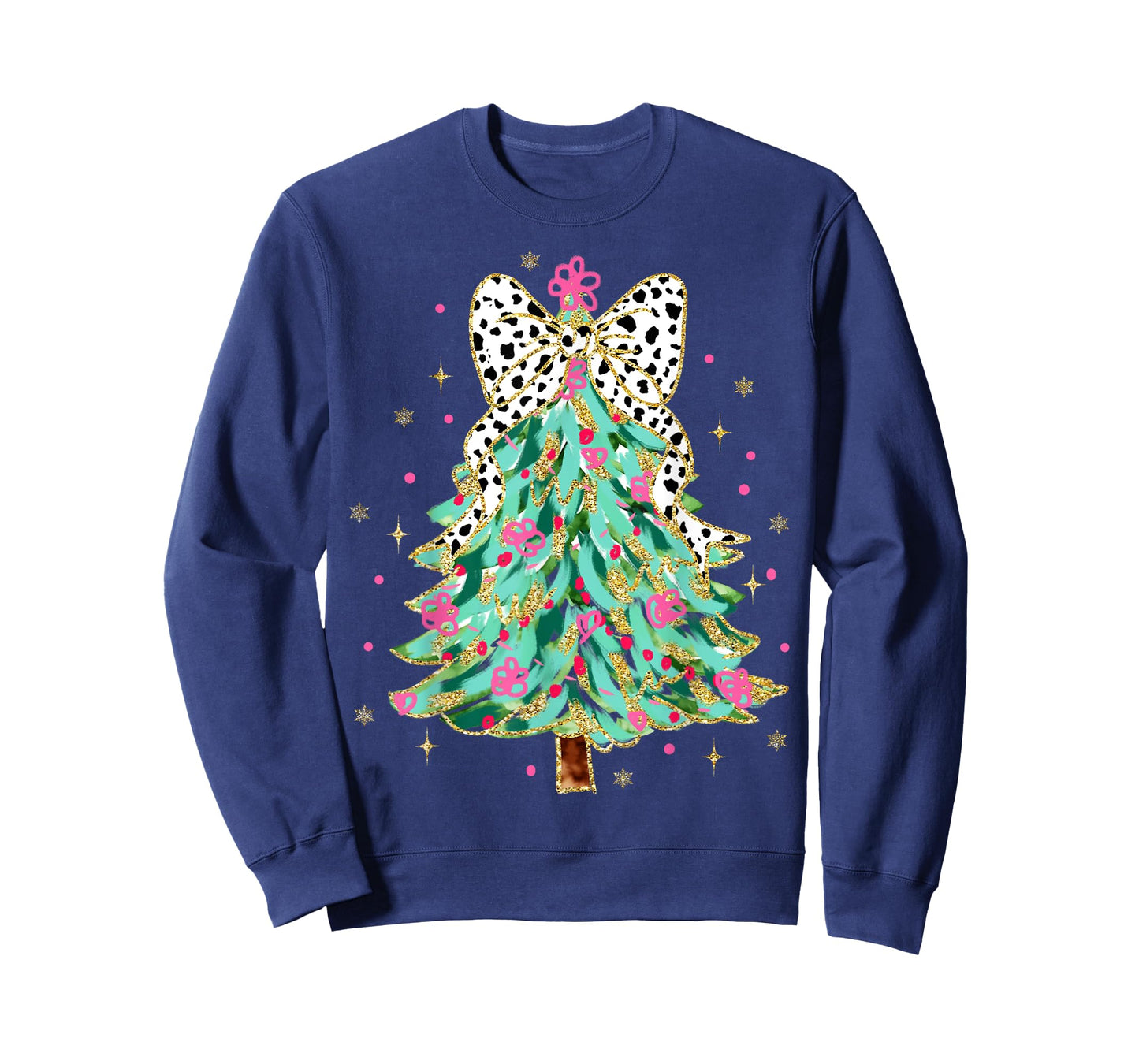 Colorful Coquette Bow Christmas Tree Florals Cute Girly Xmas T-Shirt