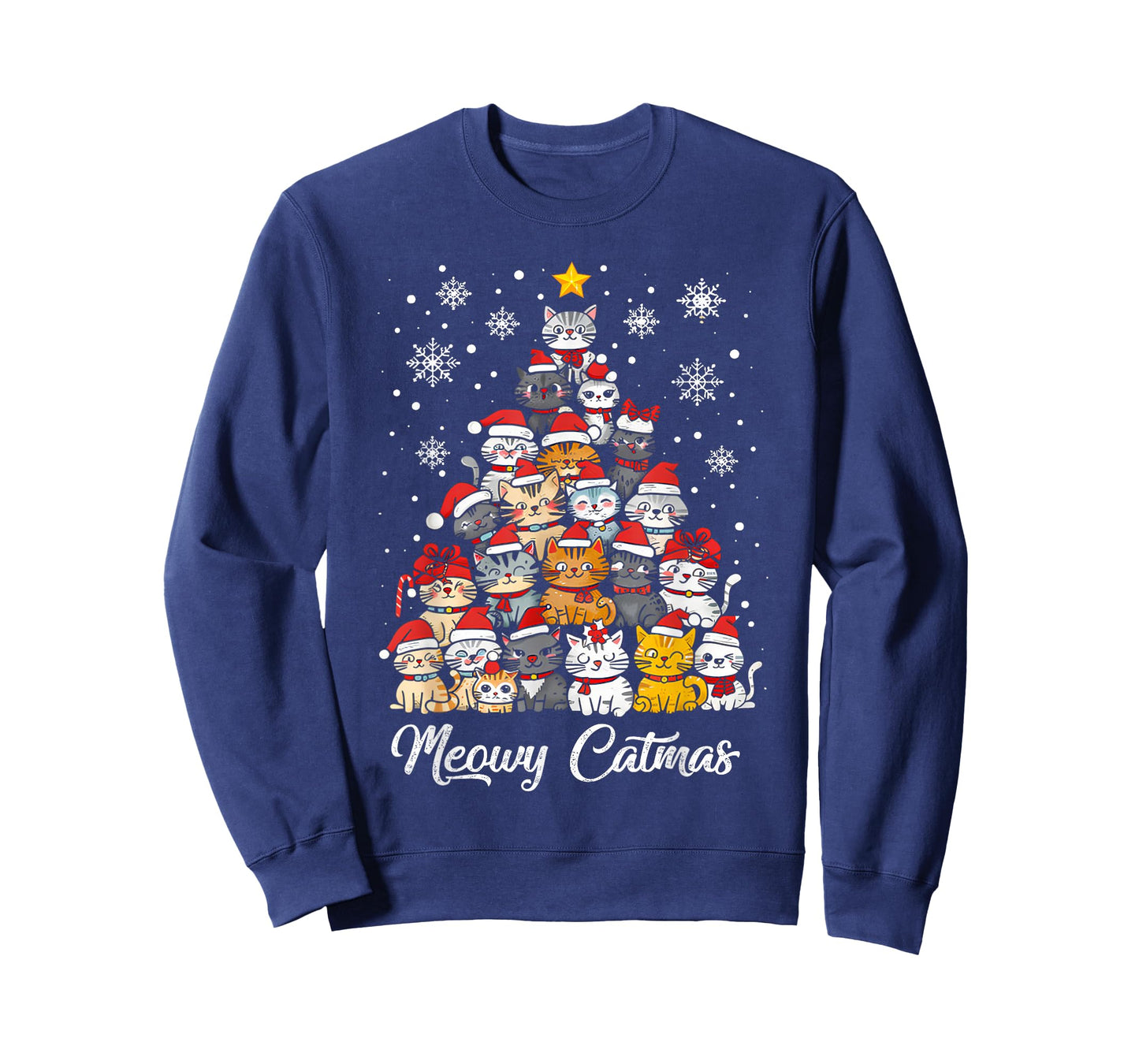 Meowy Catmas Cat Christmas Tree Xmas Girls Boys Funny Santa T-Shirt