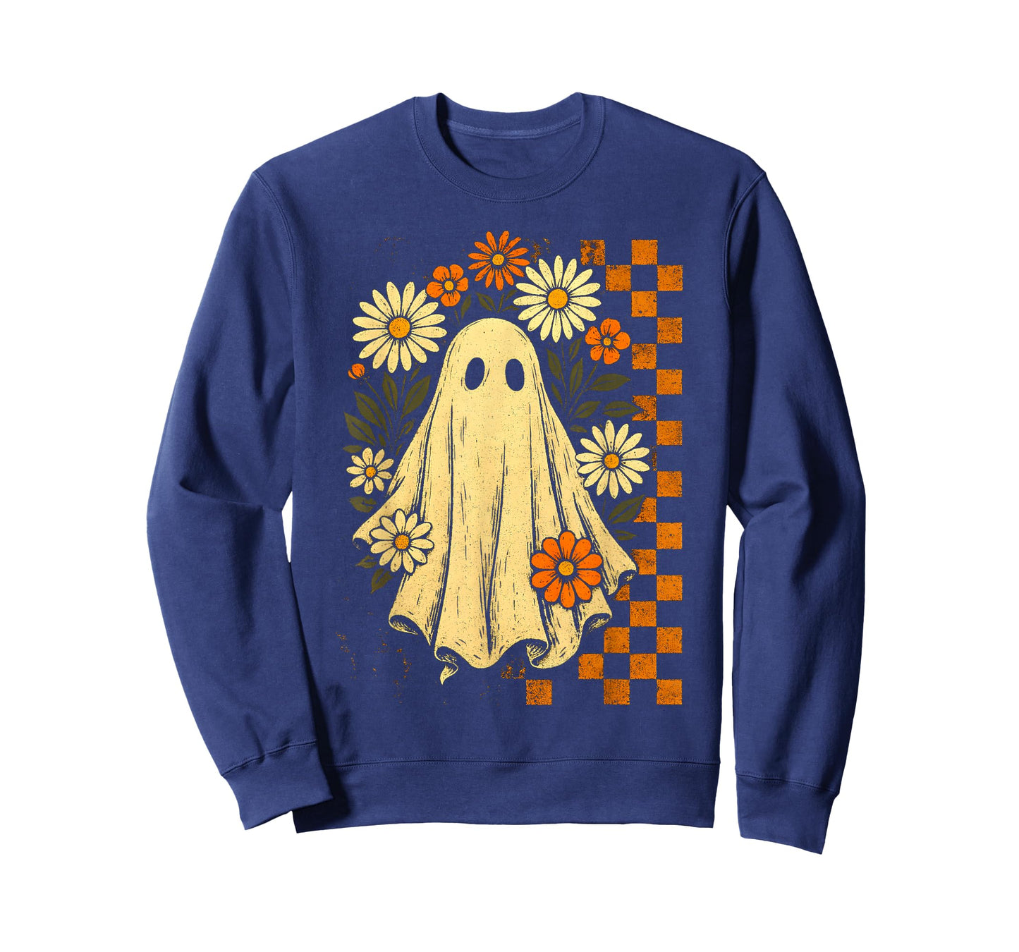 Vintage Floral Ghost Groovy Halloween Spooky Girls Women T-Shirt