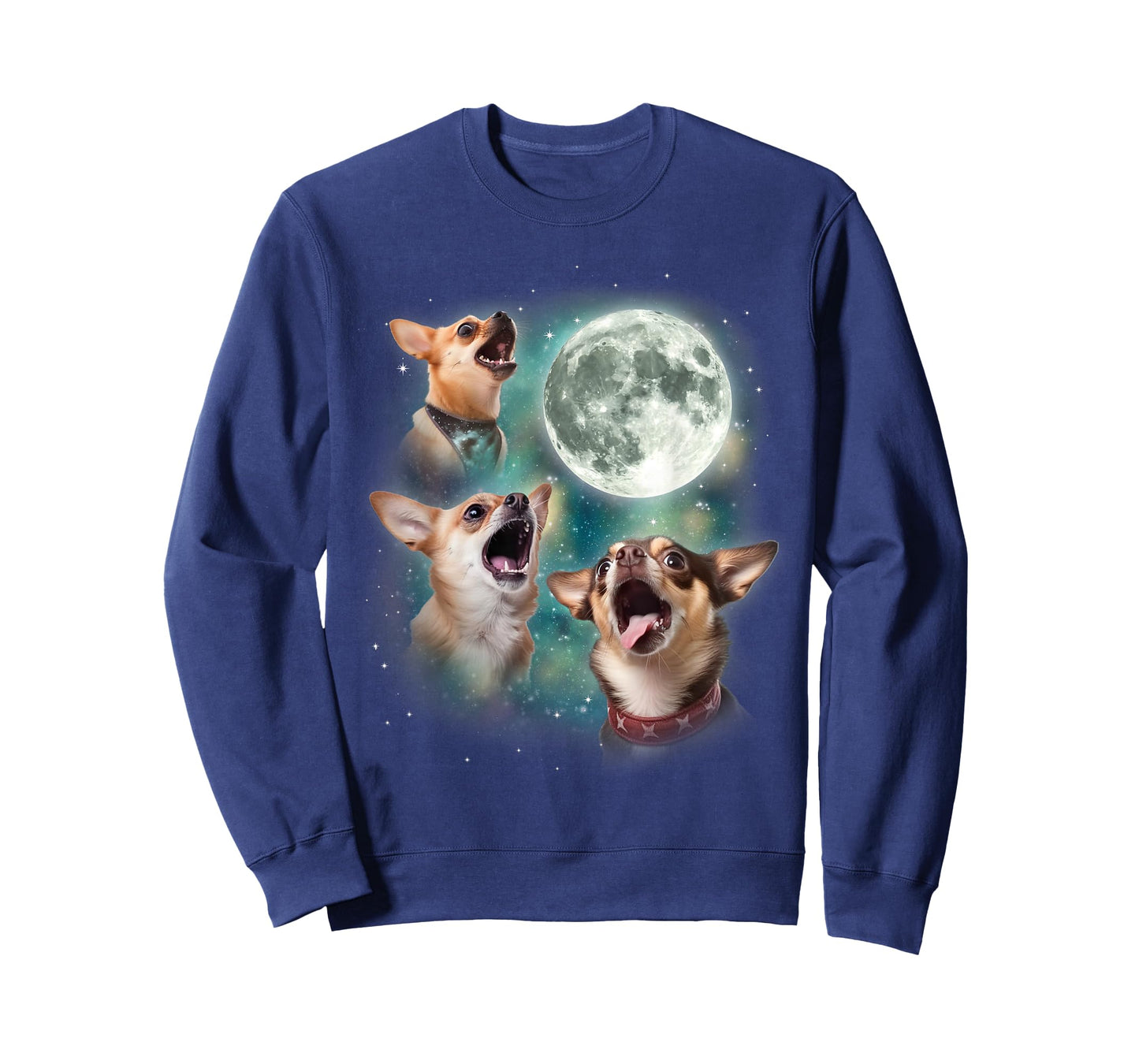 Three Chihuahuas Howl At Moon | 3 Dogs Funny Wolves Parody T-Shirt