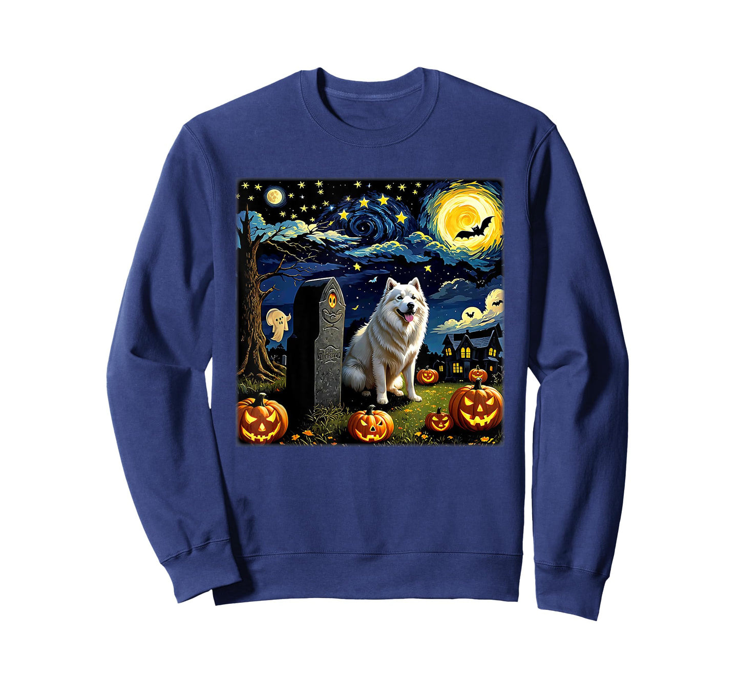 Spooky Halloween Samoyed Dog Starry Night T-Shirt for Men Women Kids