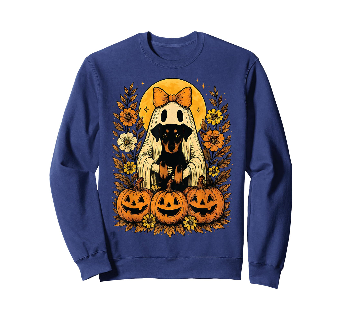 Vintage Halloween Ghost Holding Doberman Pinscher Dog T-Shirt