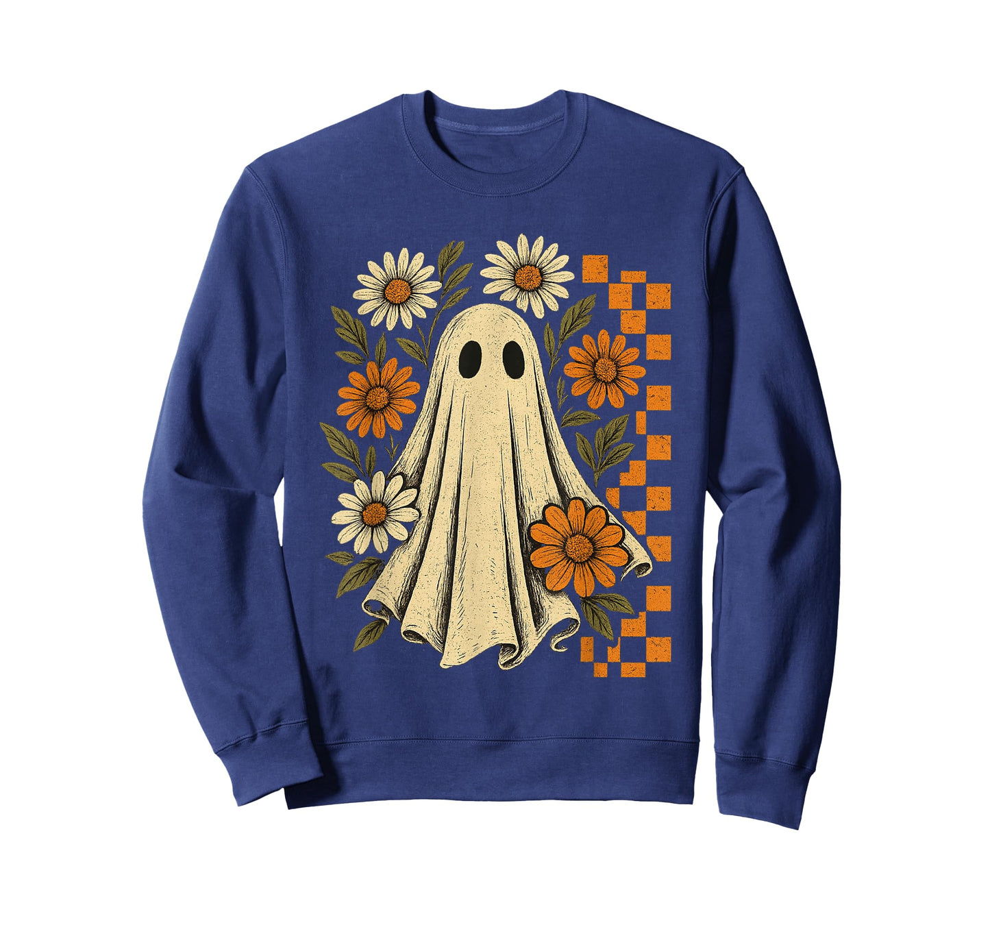 Vintage Floral Ghost Groovy Halloween Spooky Girls Women T-Shirt