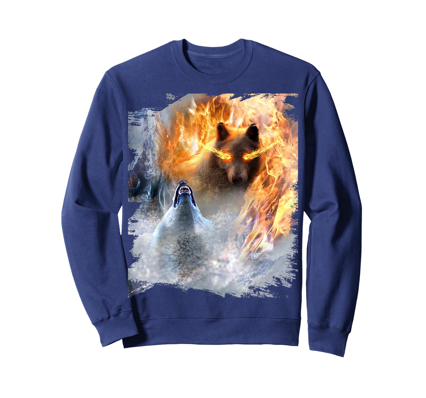 Fire And Ice Wolf Snowy Good And Evil Wolves T-Shirt