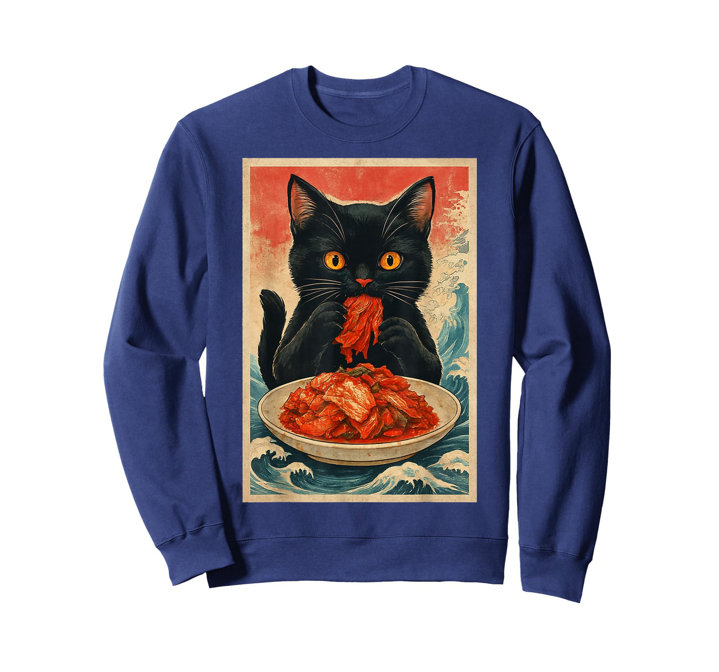 Funny Black Cat Eating Kimchi Retro Japanese T-Shirt