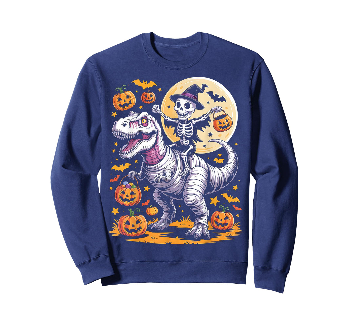 Skeleton Riding Mummy Dinosaur T Rex Kids Boys Men Halloween T-Shirt