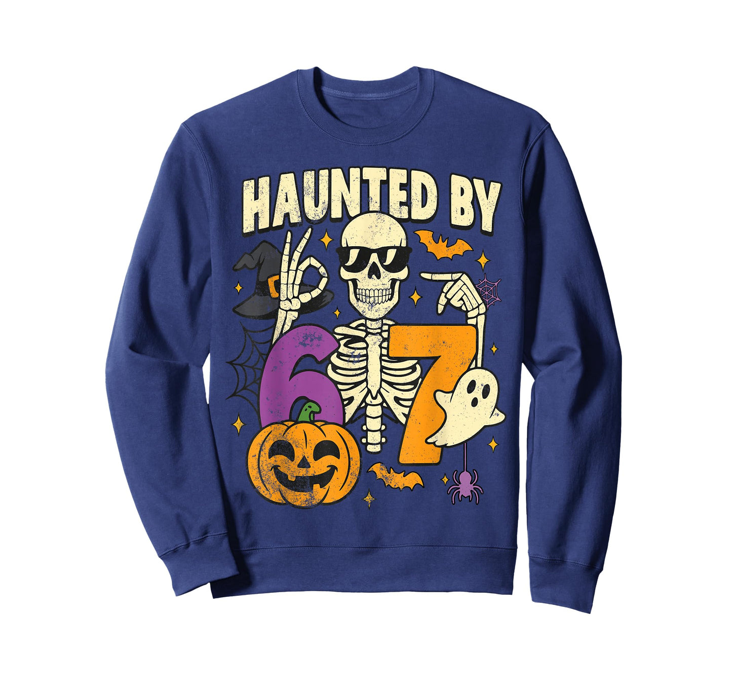 Haunted by 67 Funny Halloween Six Seven Spooky Skeleton Meme T-Shirt