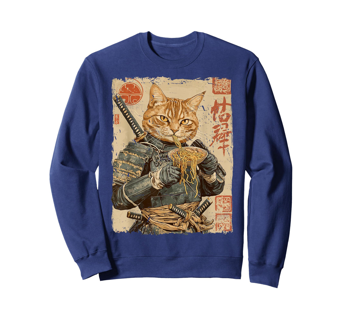 Samurai Cat Loves Ramen Funny Anime Japanese Artwork Samurai T-Shirt