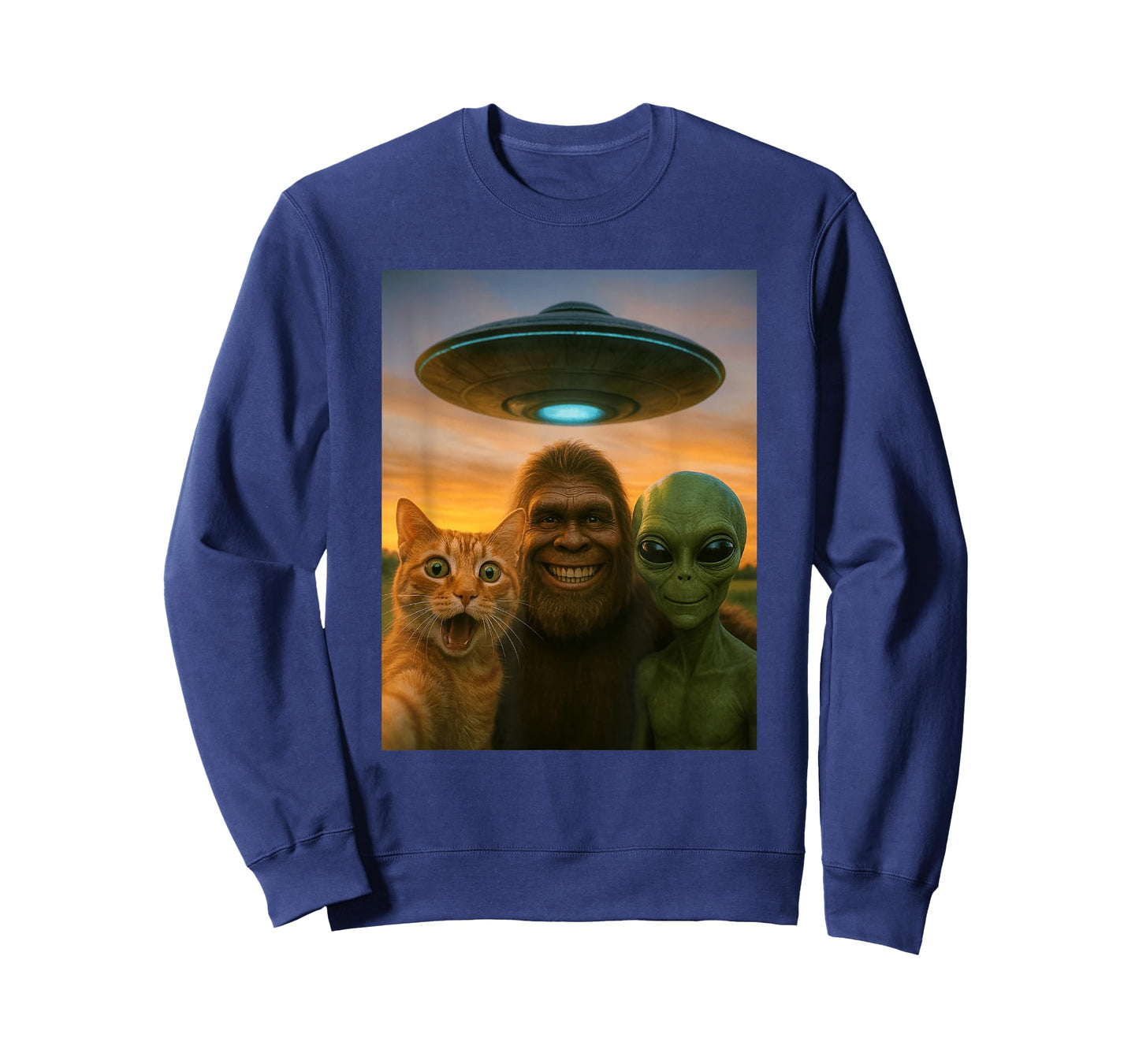 Orange Cat Selfie Bigfoot UFO Alien T-Shirt