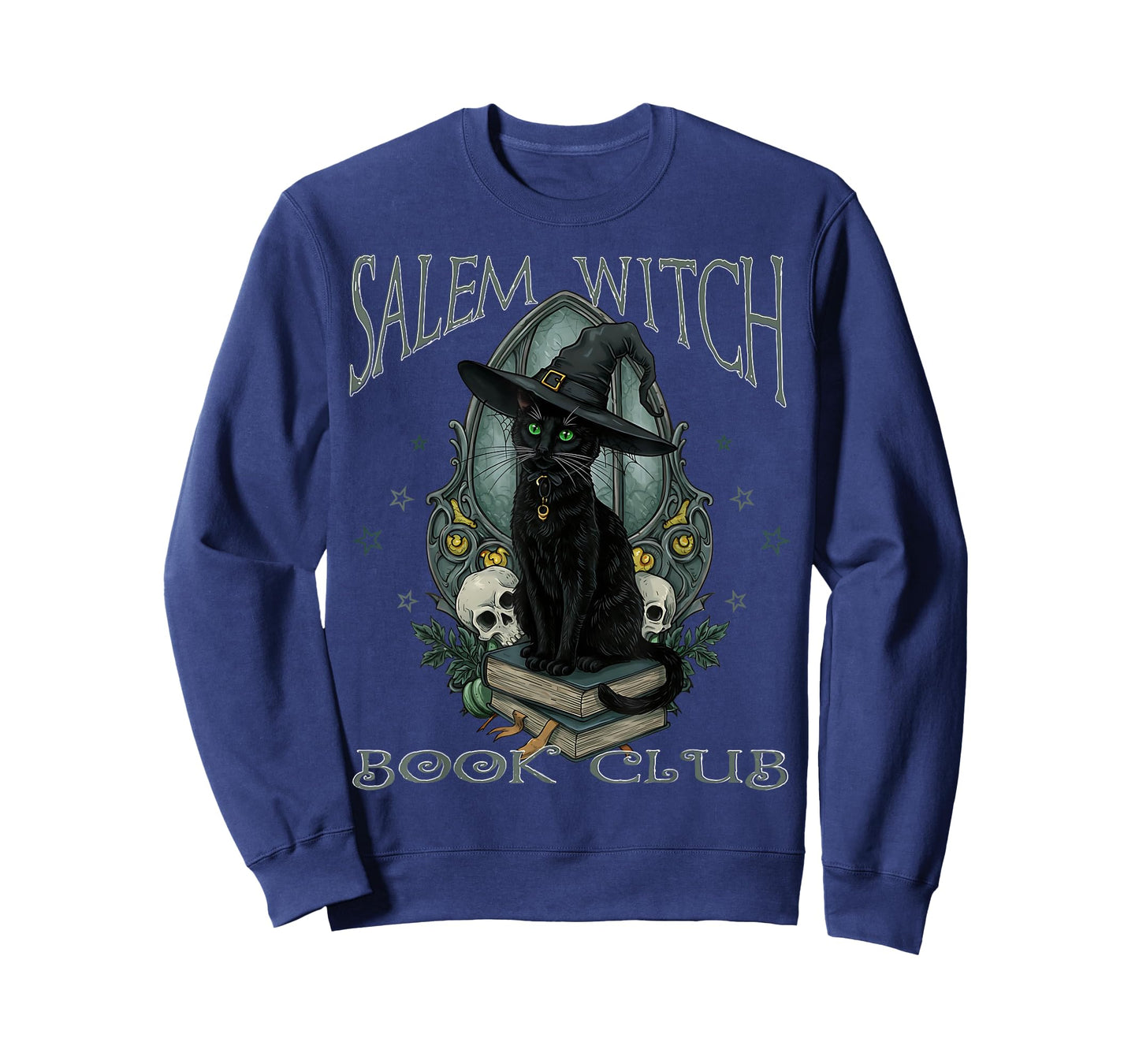 Salem Witch Book Club Black Cat Reading Witchy Halloween Men T-Shirt