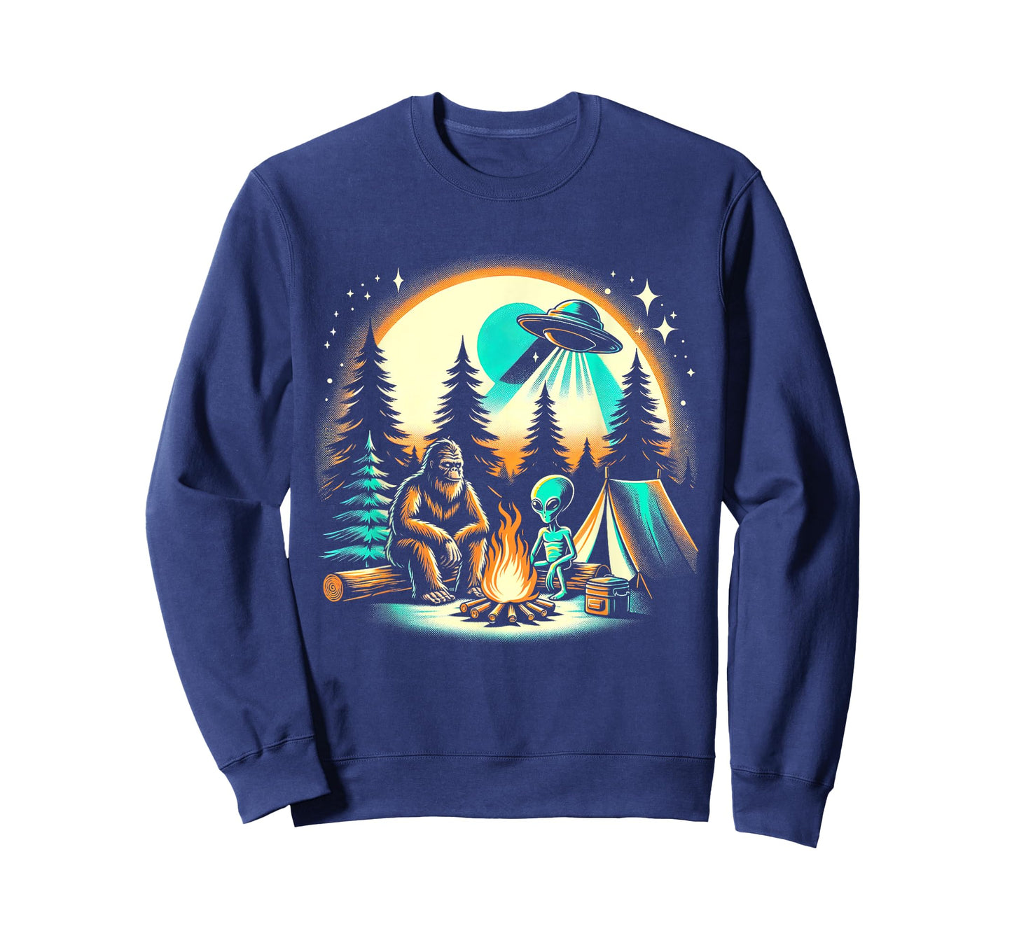 Funny Bigfoot & Alien UFO Camping Outdoor Adventures Hiking T-Shirt