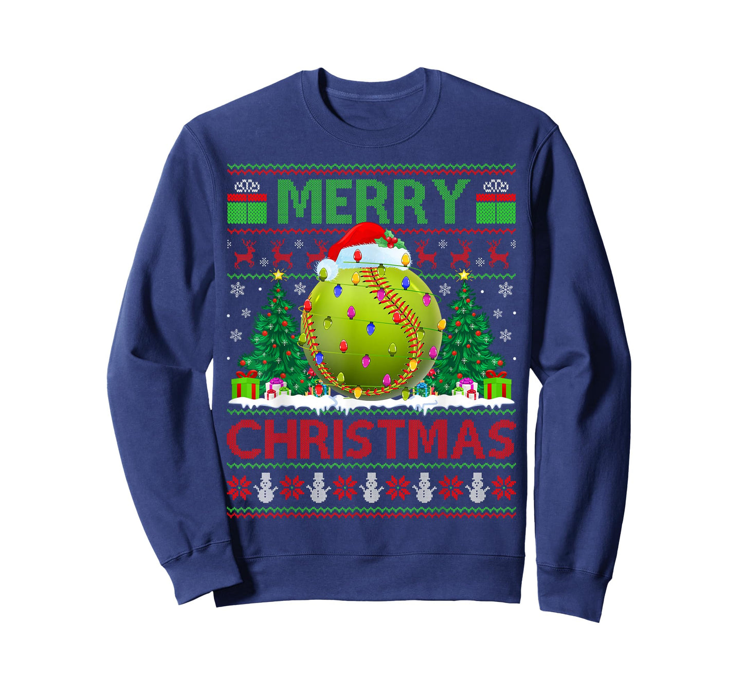 Softball Ugly Christmas Sweater Sports Player Lights Xmas T-Shirt