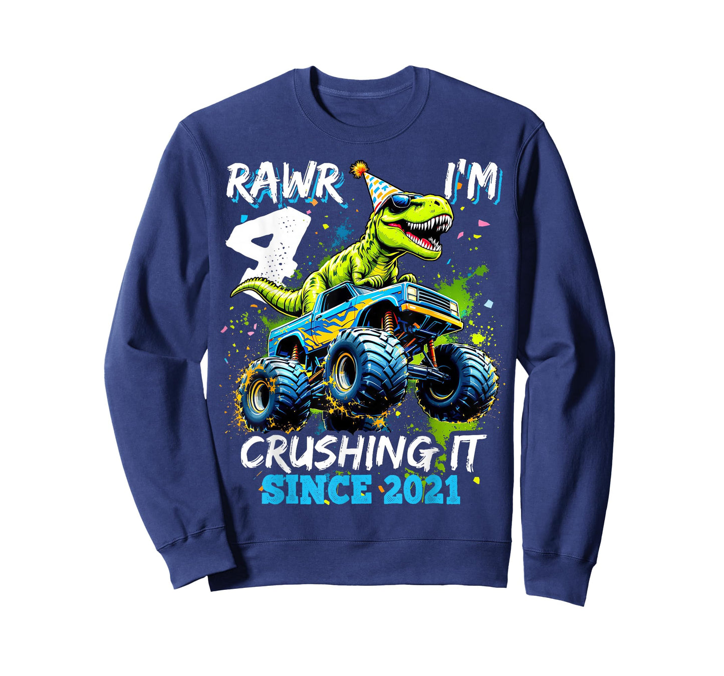 4th Birthday Monster Truck Dinosaur Party Boys Rawr I'm 4 T-Shirt