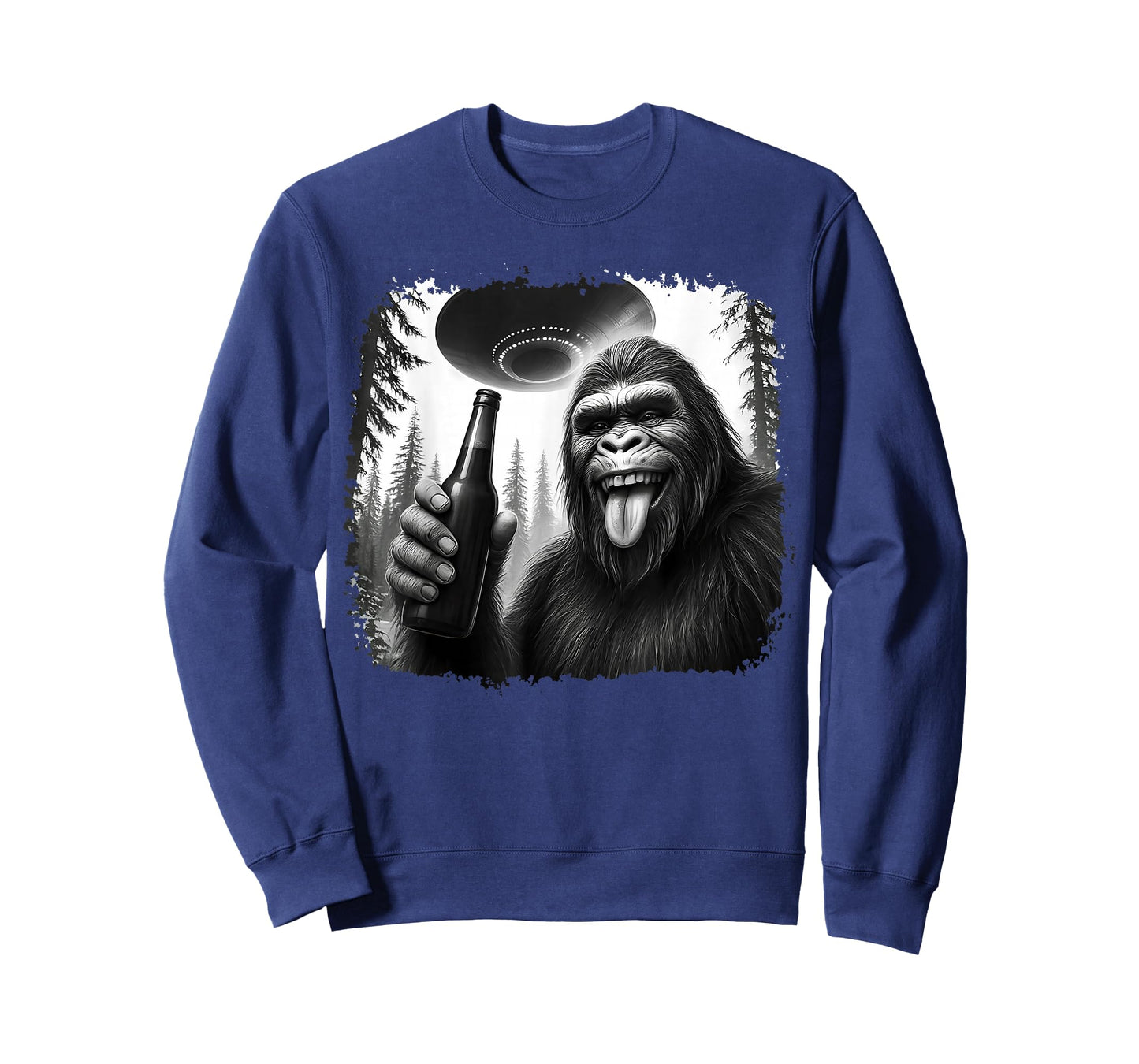 Sasquatch Drinking Beer UFO Encounter Funny T-Shirt
