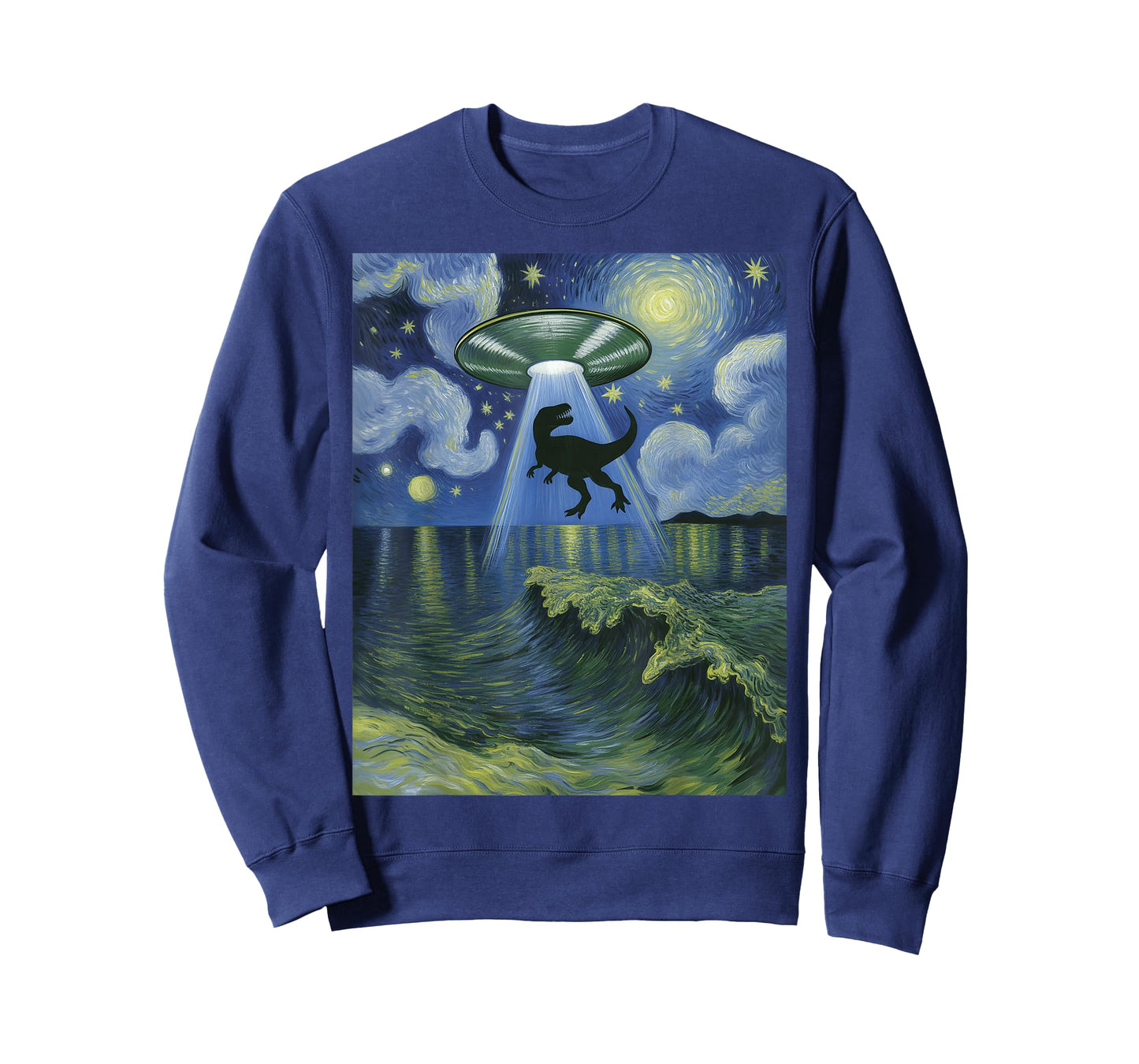 Starry Night Alien UFO Abduction Dinosaurs Van Gogh Art T-Shirt