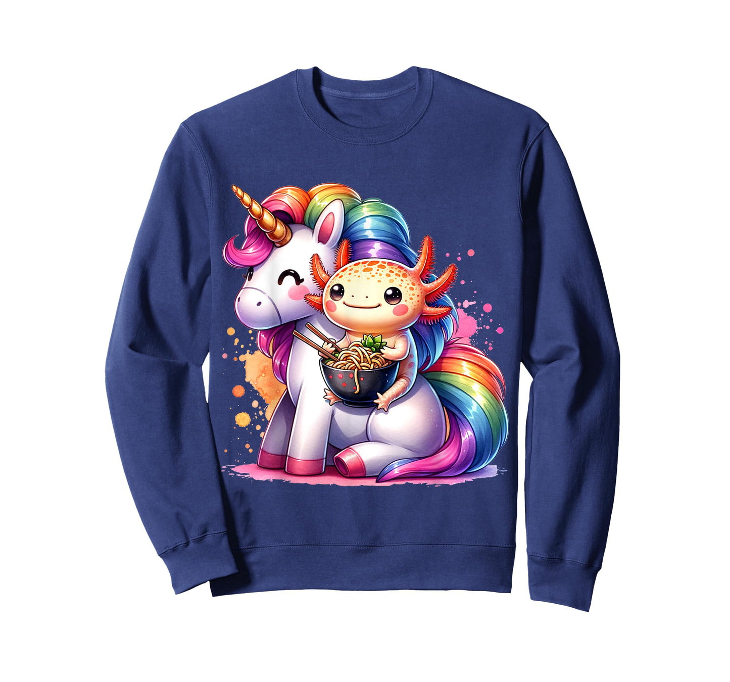 Cute Anime Kawaii Axolotl Riding A Unicorn And Eating Ramen T-Shirt