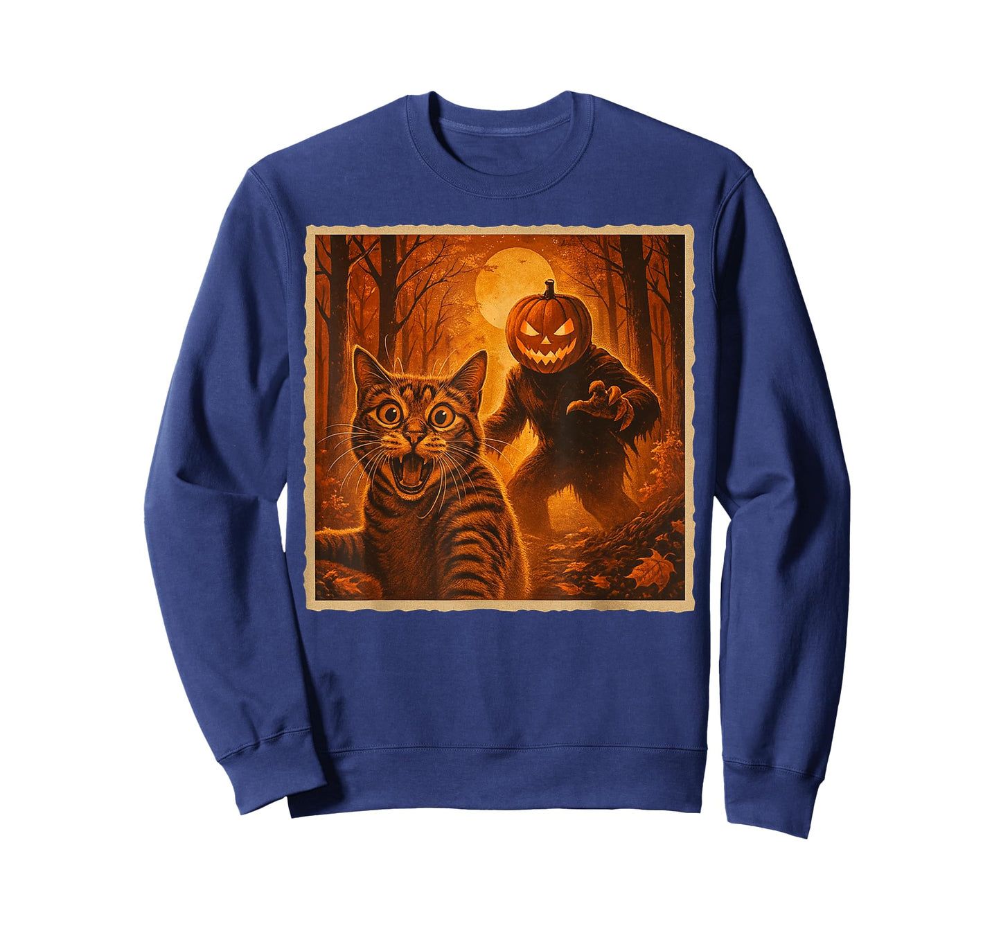 Scared Cat Selfie Orange Pumpkin Monster Halloween T-Shirt