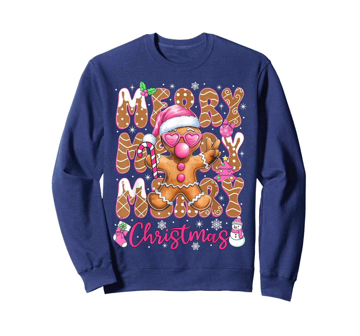 Gingerbread Merry Christmas Cute Pink Christmas Women Girls T-Shirt