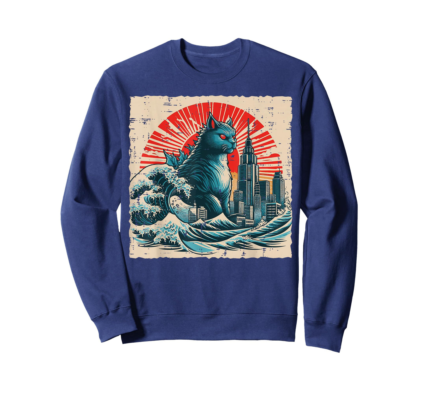 Japanese Cat Monster Great Wave City Ukiyo-e Men Women Kids T-Shirt