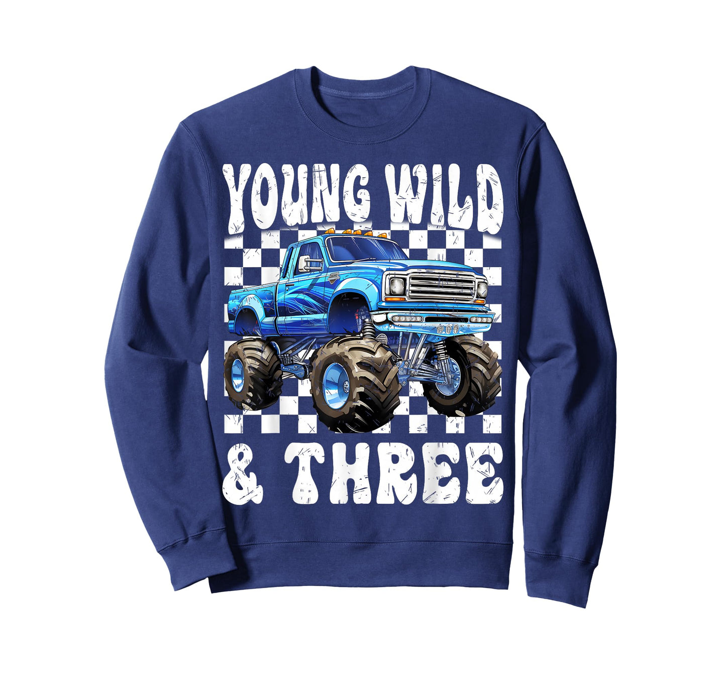 3 Years Old Kids Young Wild & Three Monster Truck Birthday T-Shirt