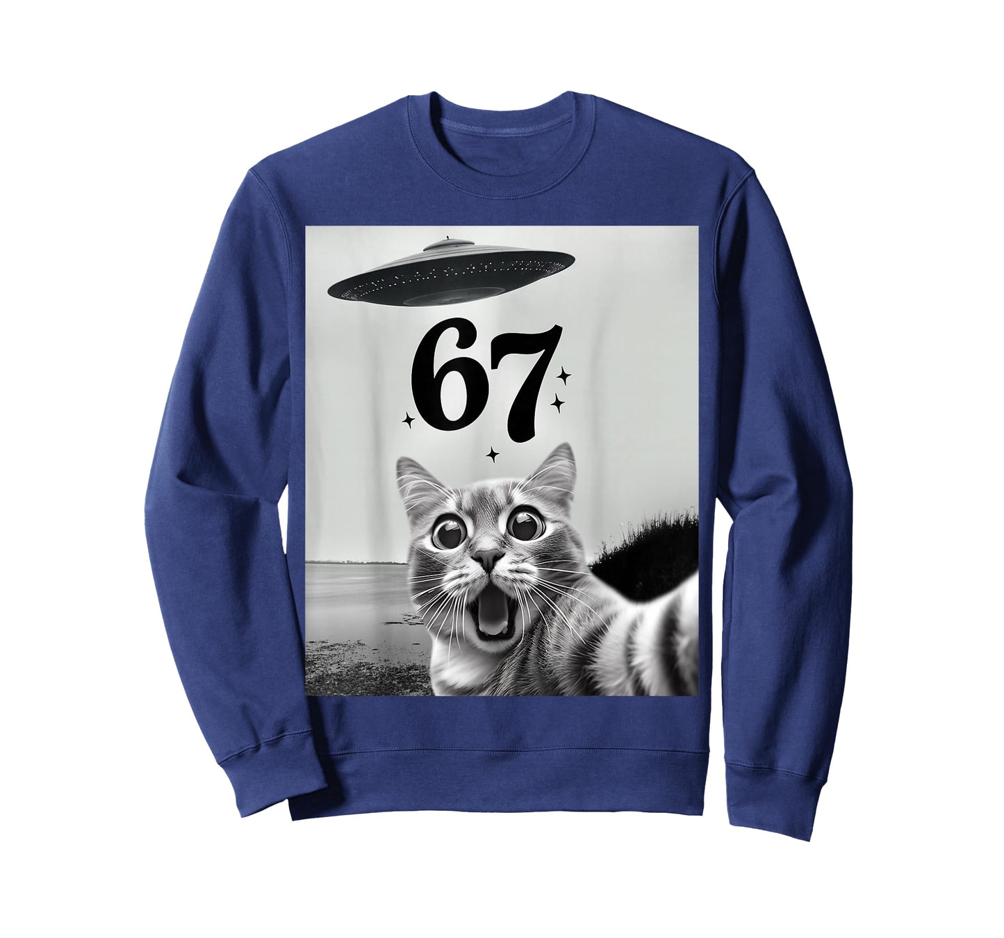 Cat Selfie with Alien UFO and 67 Funny 6 7 for Men Women Kid T-Shirt