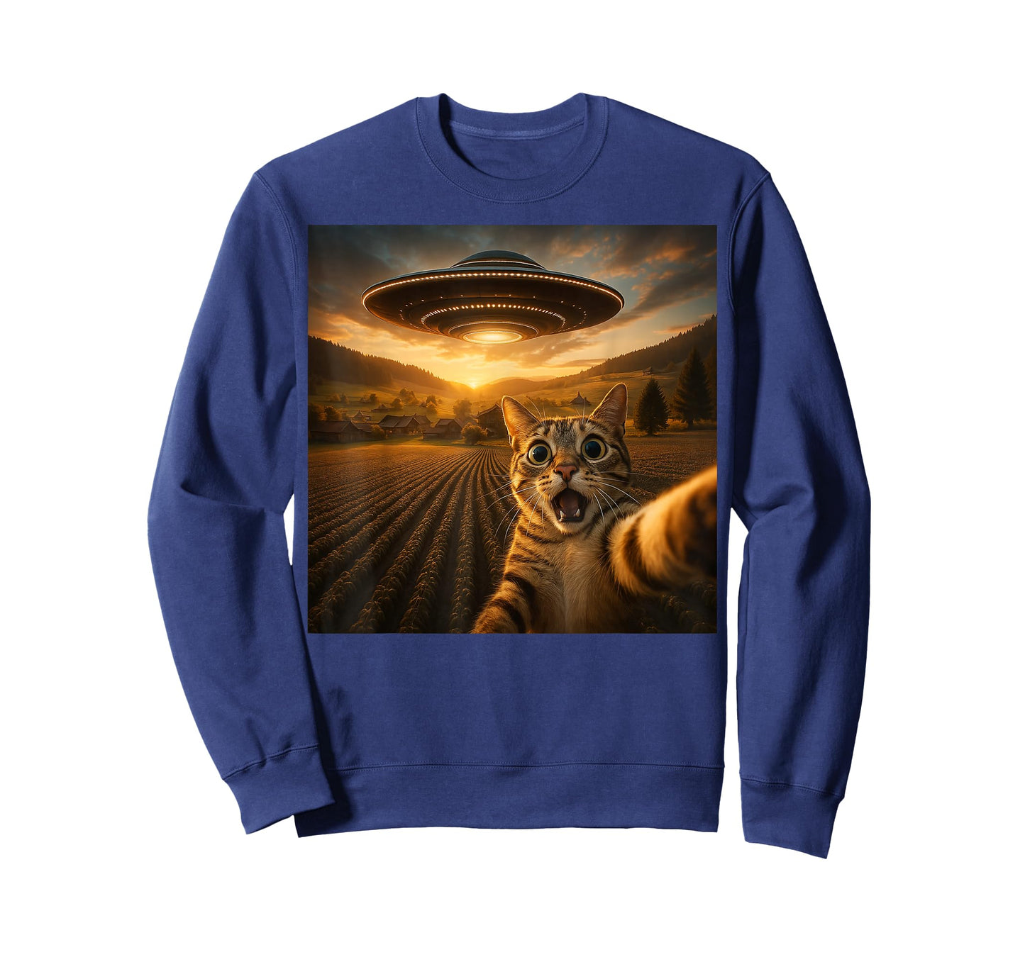 Cat Selfie With Alien UFO Funny Cat Gifts For Men Women Kid T-Shirt