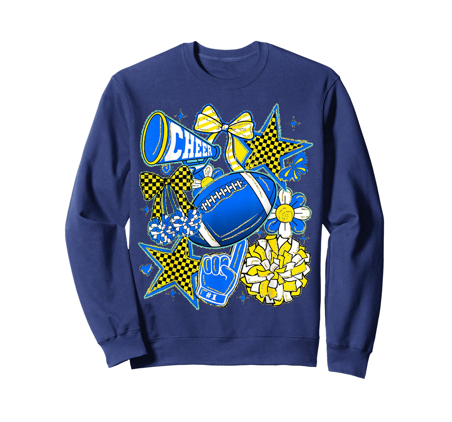 Retro Blue & Gold Cheer Football Game Day Coquette Bow Kids T-Shirt