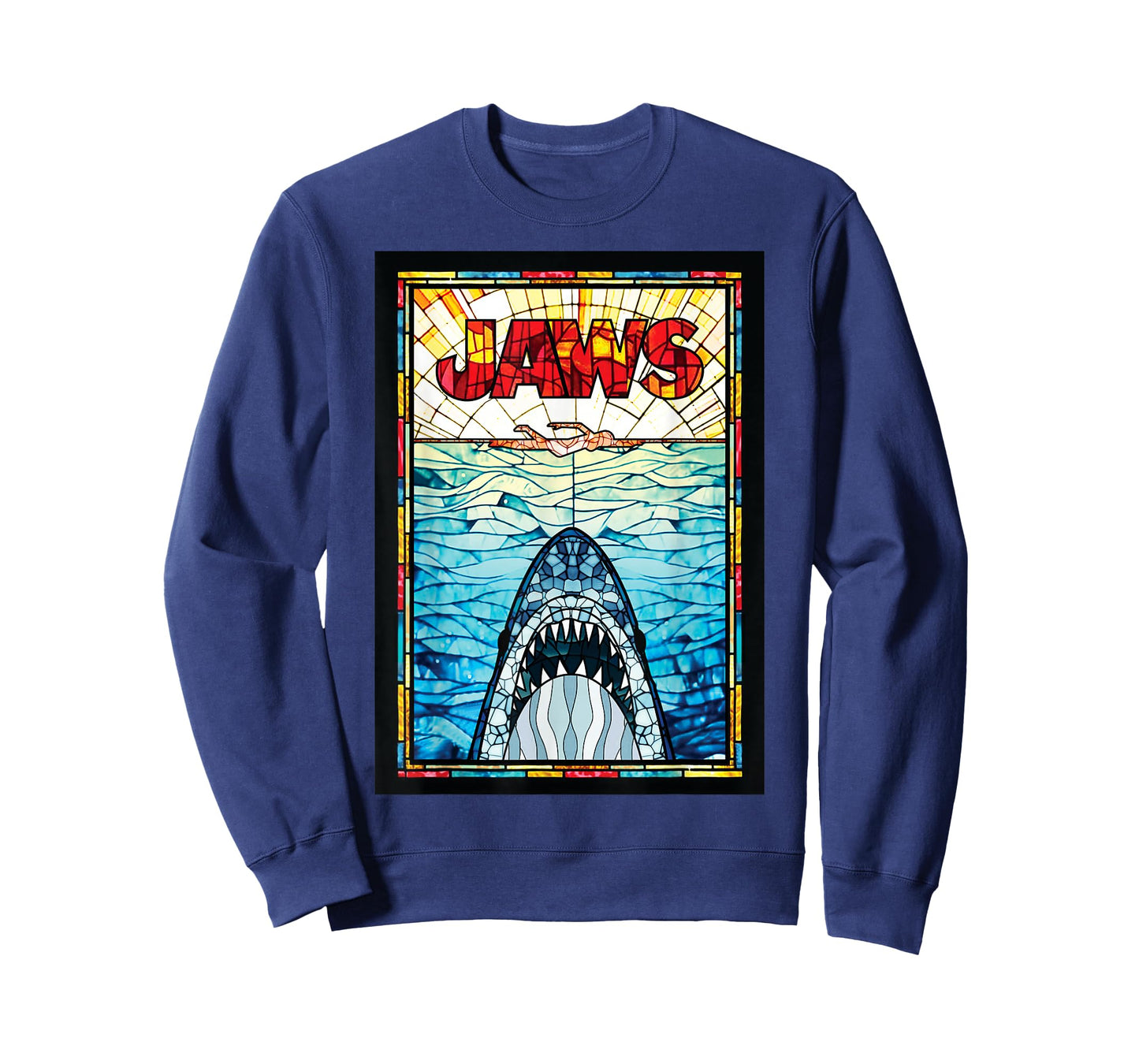 Jaws 50th Anniversary Poster Stained Glass Front & Back T-Shirt