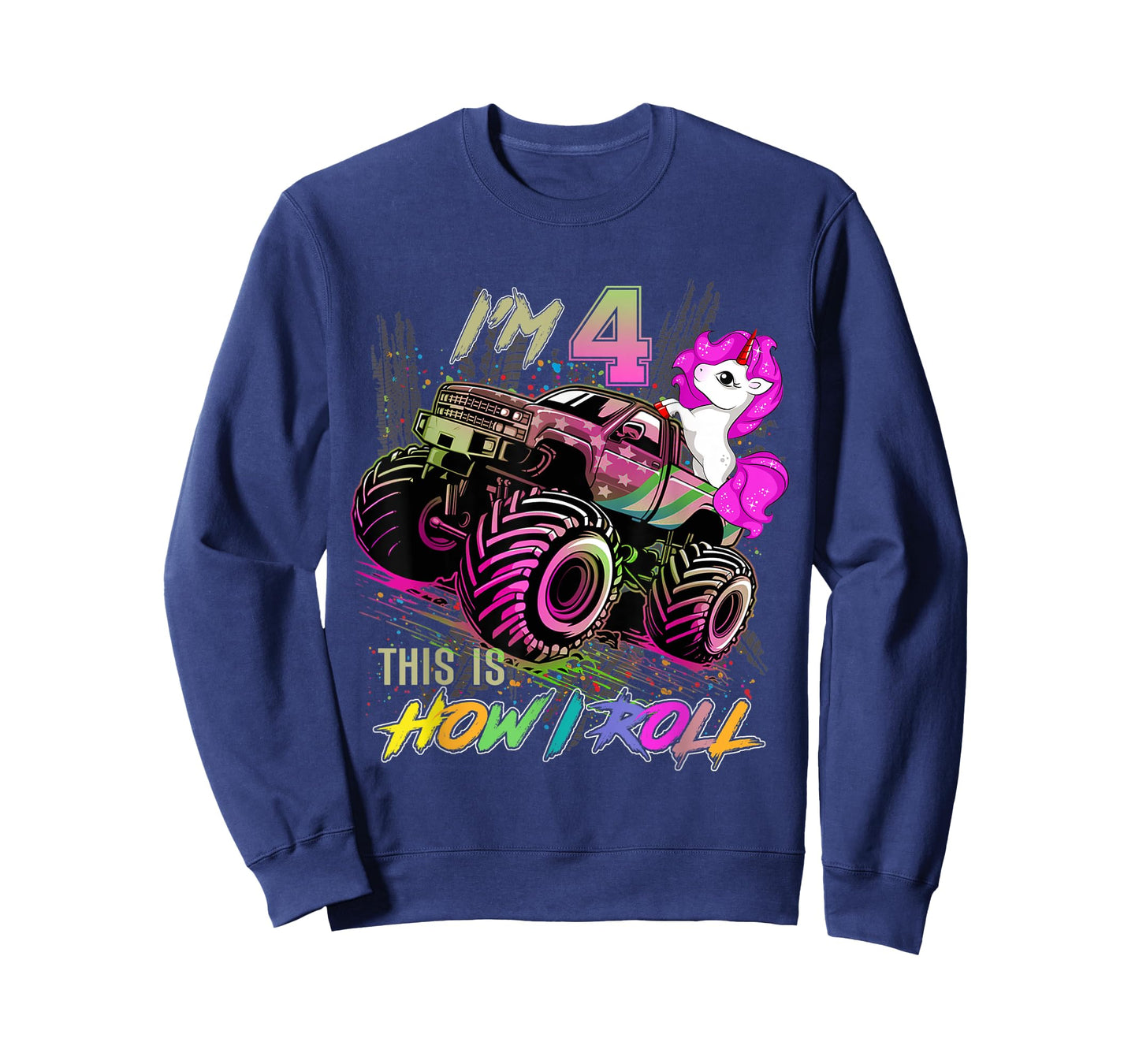 4 Year Old Girl Loves Monster Truck & Unicorn, 4th Birthday T-Shirt