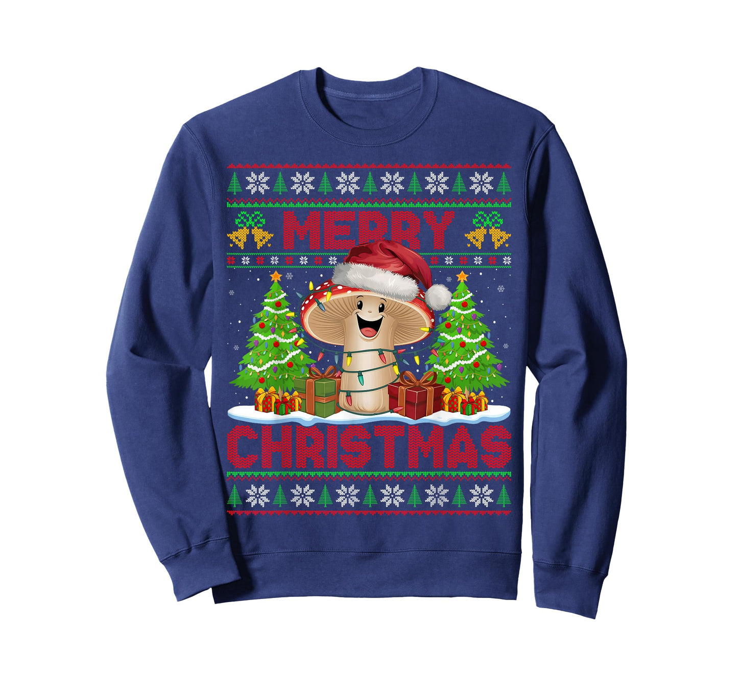 Funny Mushroom Ugly Christmas Sweaters Santa Hat Lights Xmas T-Shirt