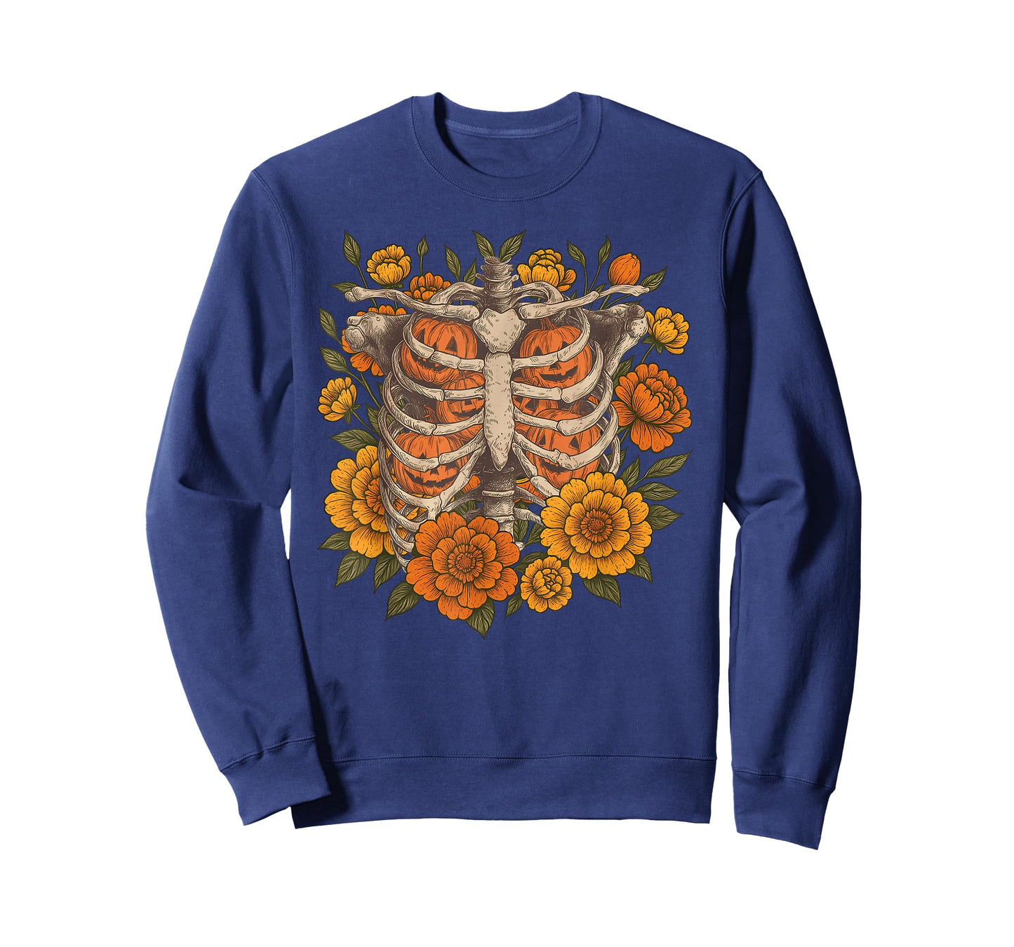 Retro Halloween Ribcage Pumpkins Skeleton Spooky Season T-Shirt