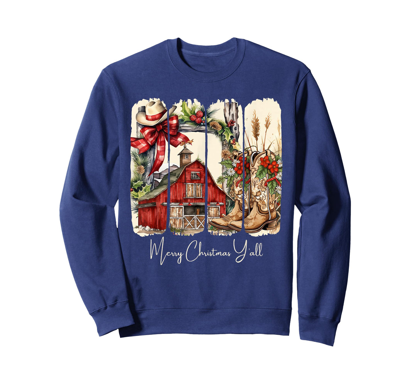 Western Merry Christmas Yall Barn Design T-Shirt